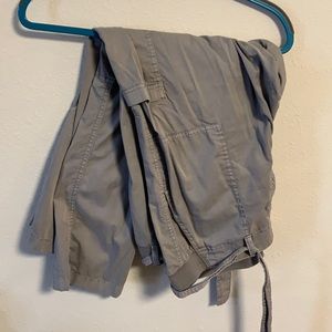 Gray Khaki Cargo Pants Elastic Waist Band